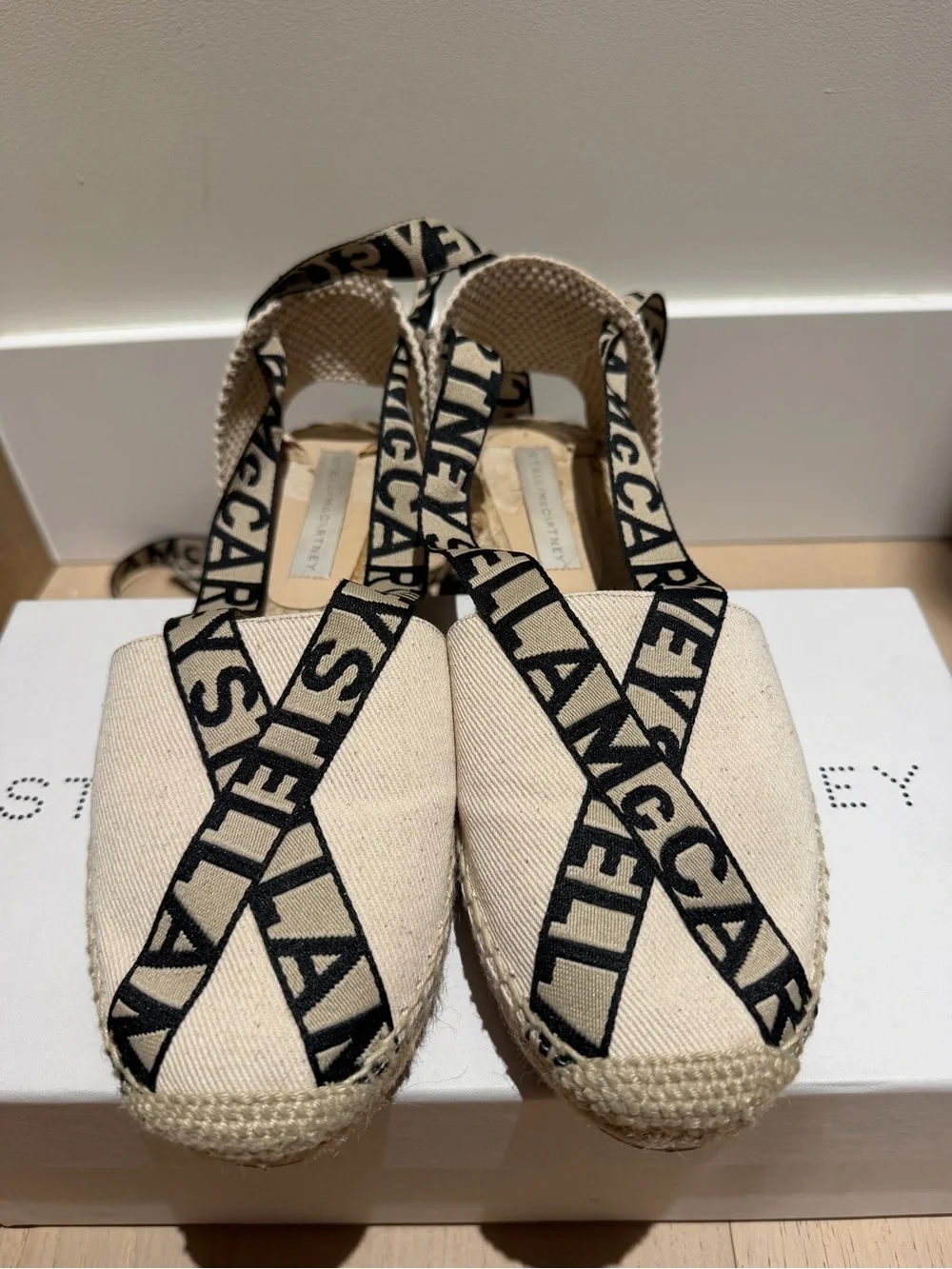 Stella McCartney Beige Canvas Espadrille Lace-Up Flats
